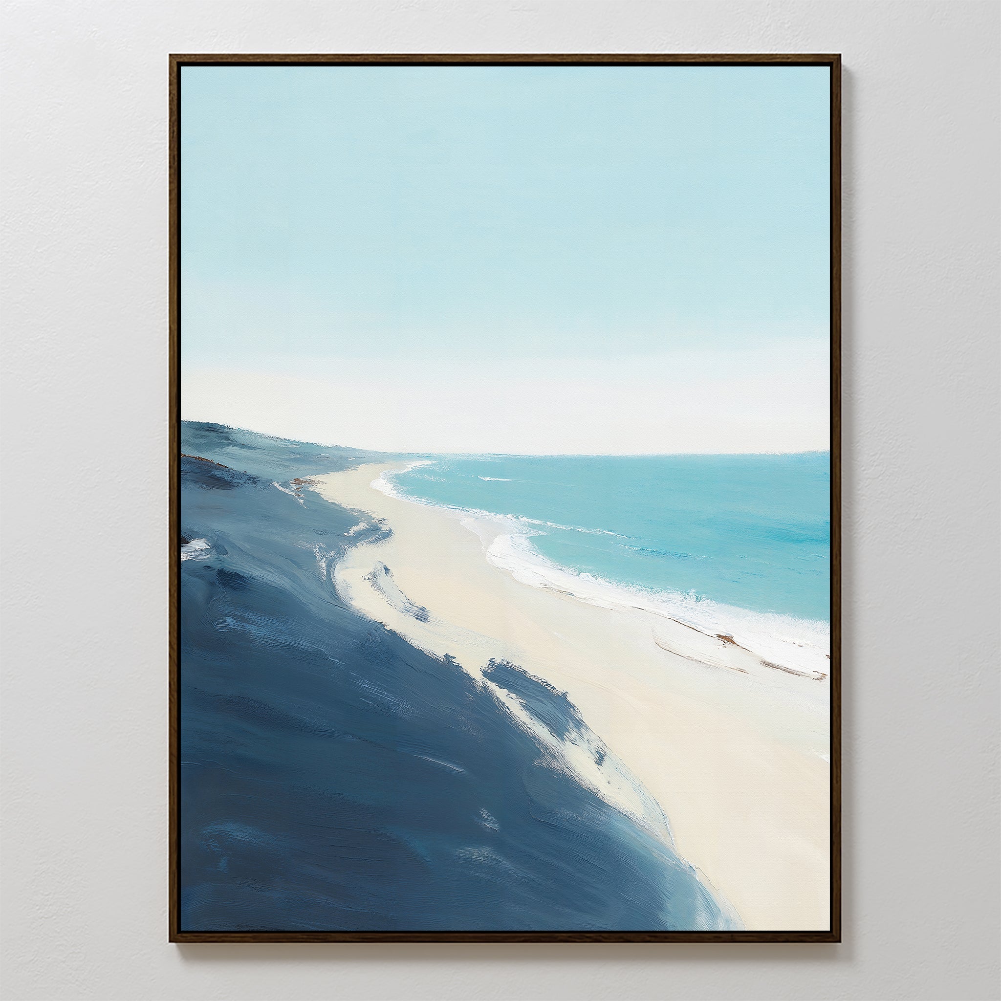Whispering Shore – blue coastal canvas wall art print by Aspire Prints