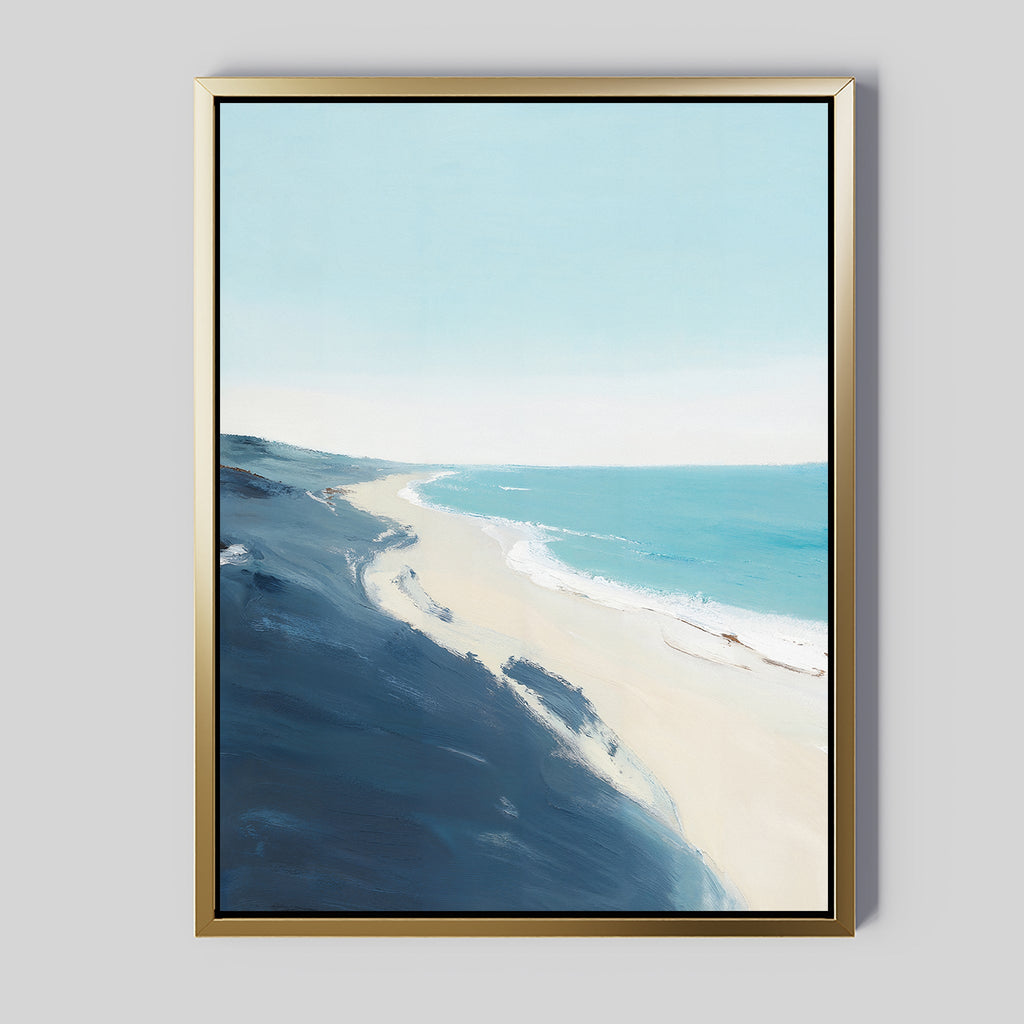 Whispering Shore – blue coastal canvas wall art print by Aspire Prints