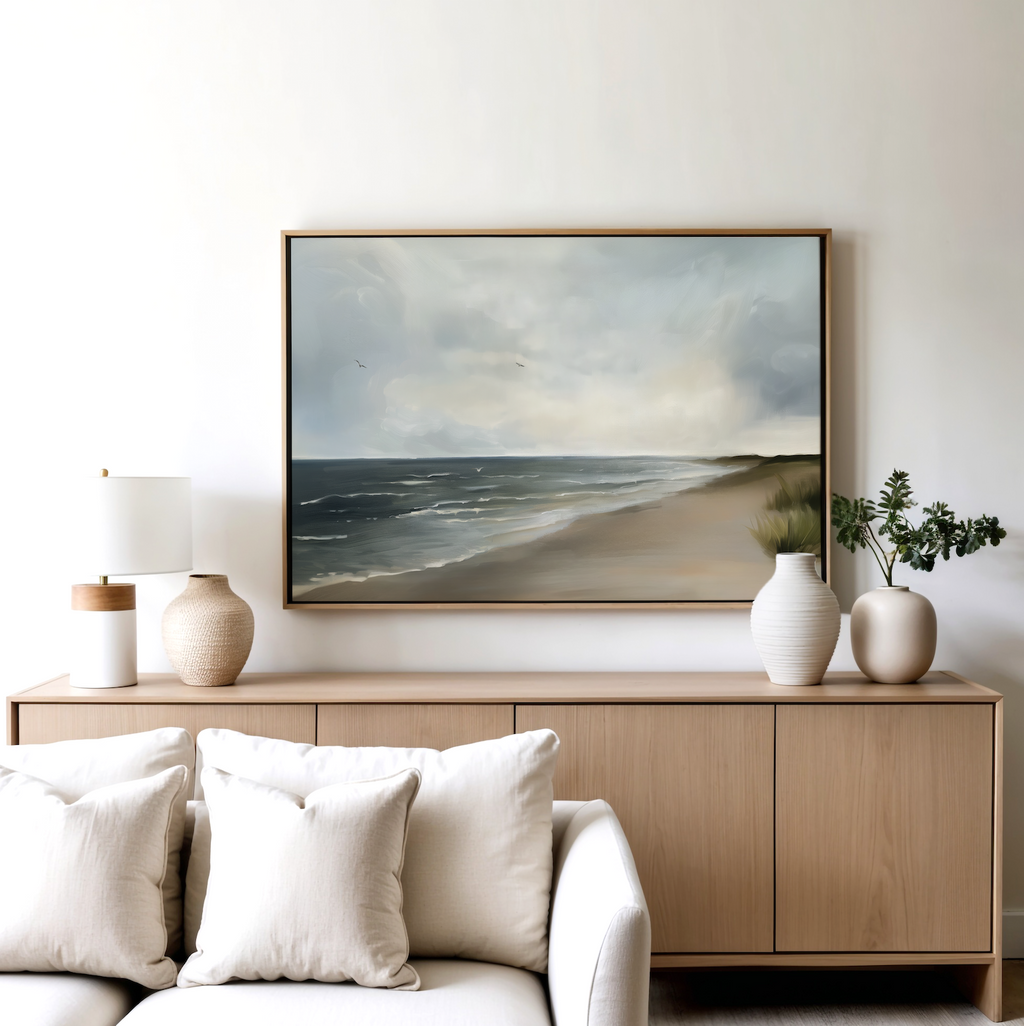 Whispering Tides at Dawn – blue vintage canvas wall art print by Aspire Prints