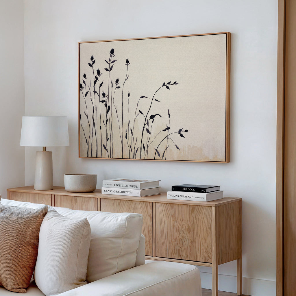 Whispers in the Wildgrass – neutral-toned botanical canvas wall art print by Aspire Prints