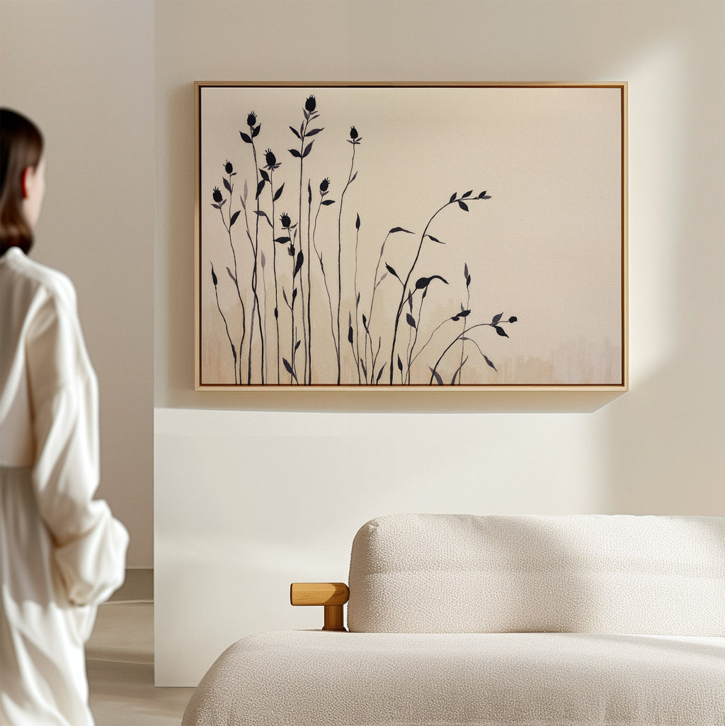 Whispers in the Wildgrass – neutral-toned botanical canvas wall art print by Aspire Prints
