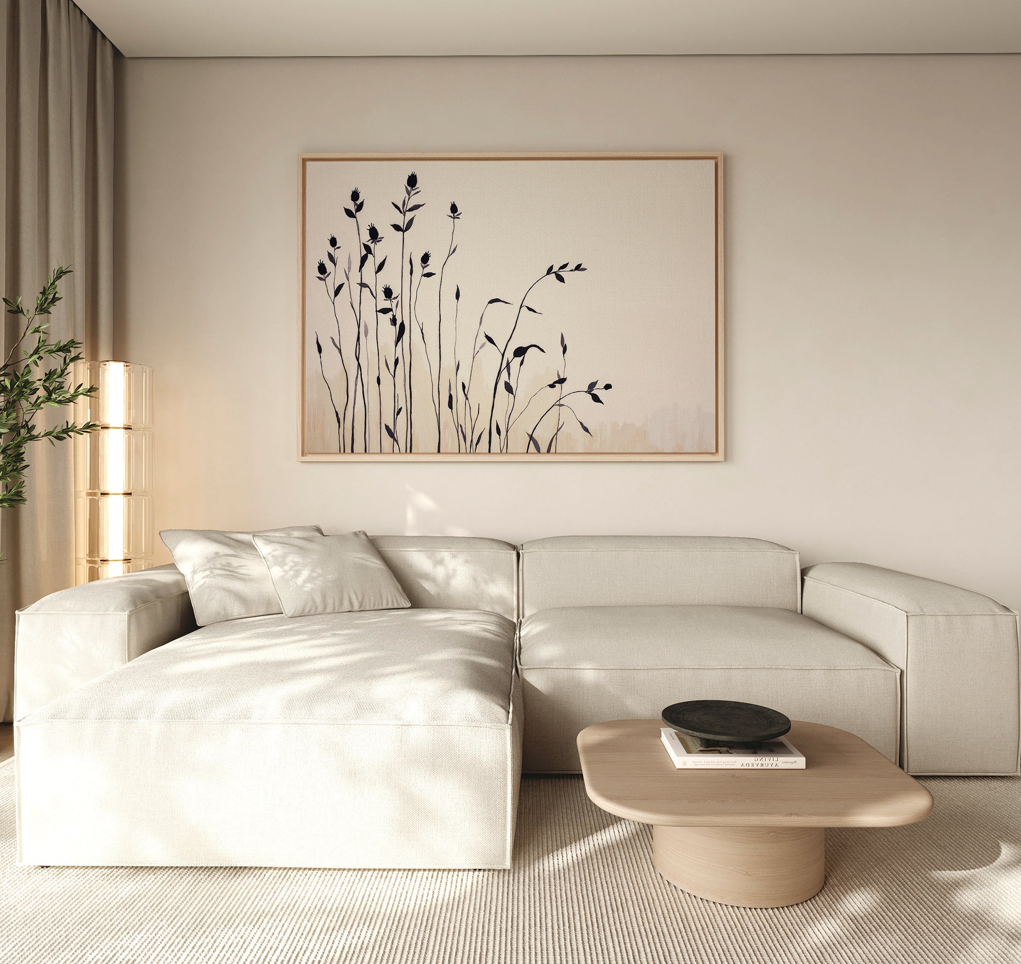 Whispers in the Wildgrass – neutral-toned botanical canvas wall art print by Aspire Prints