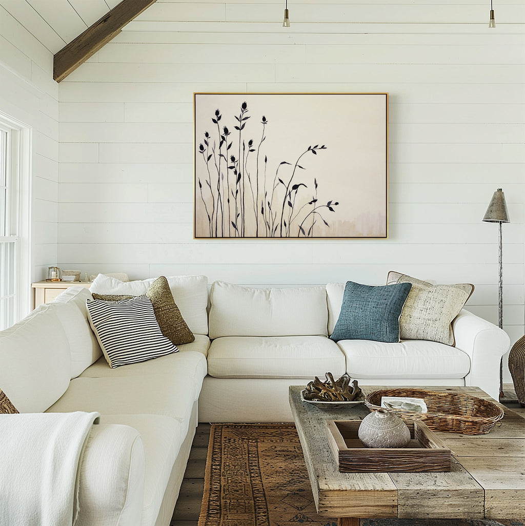 Whispers in the Wildgrass – neutral-toned botanical canvas wall art print by Aspire Prints
