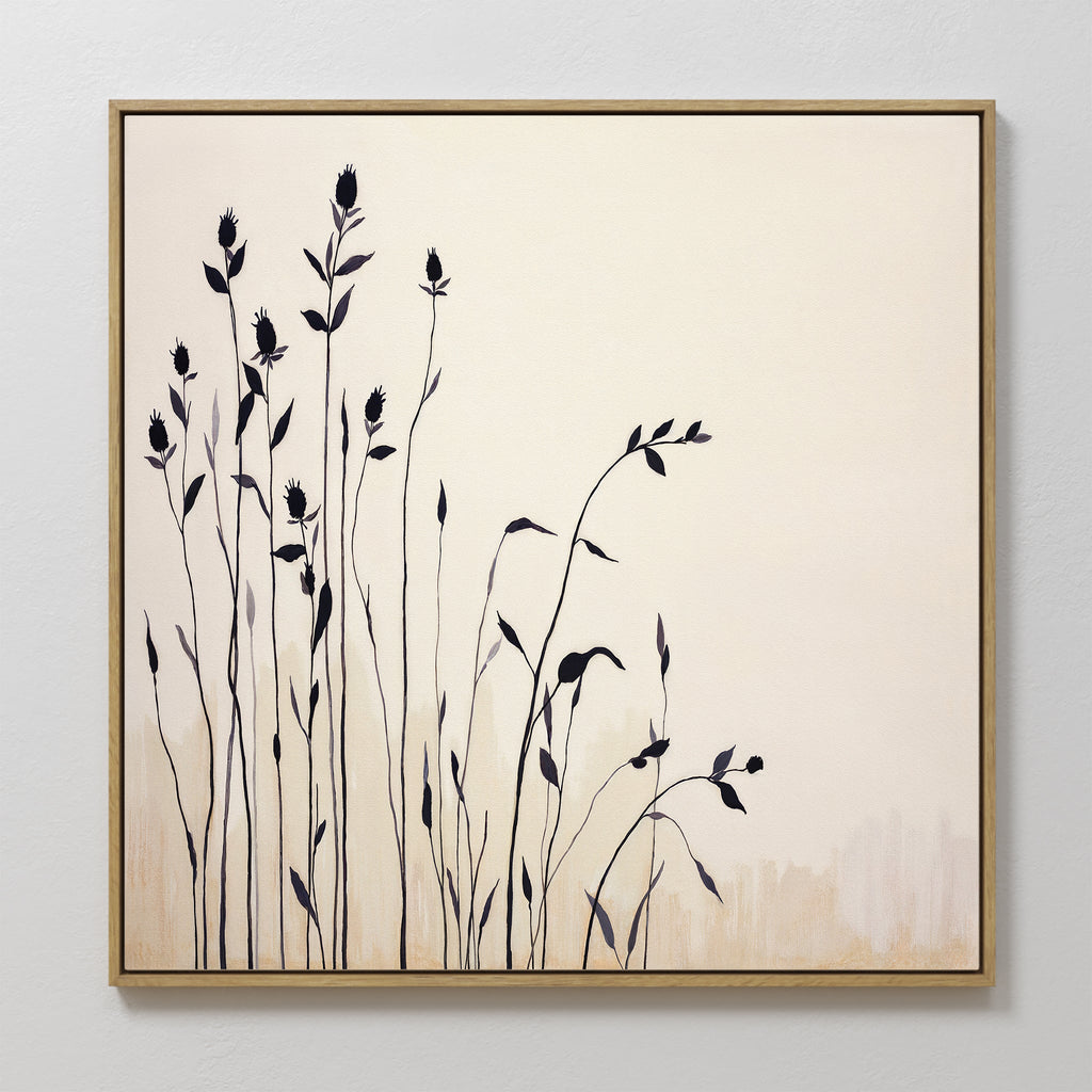 Whispering Wildflowers in Ink – neutral-toned botanical canvas wall art print by Aspire Prints