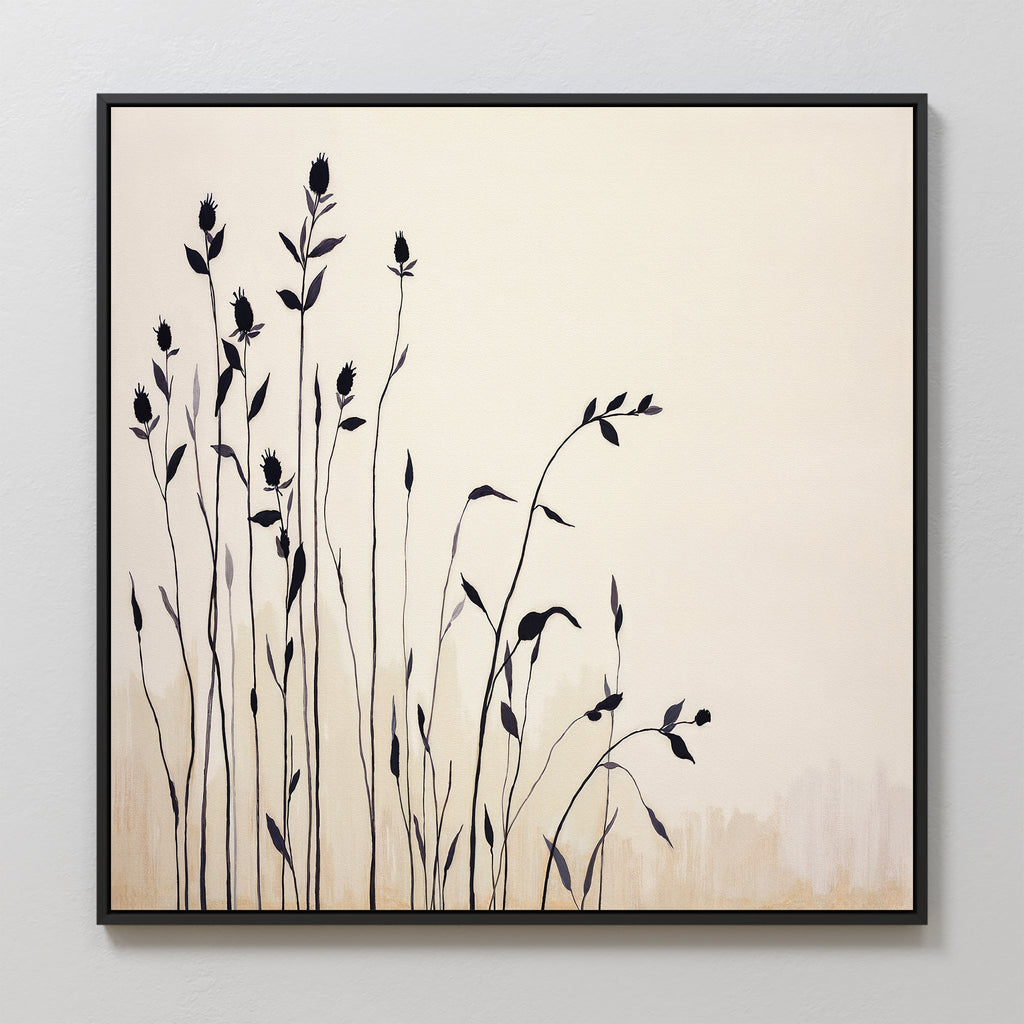 Whispering Wildflowers in Ink – neutral-toned botanical canvas wall art print by Aspire Prints