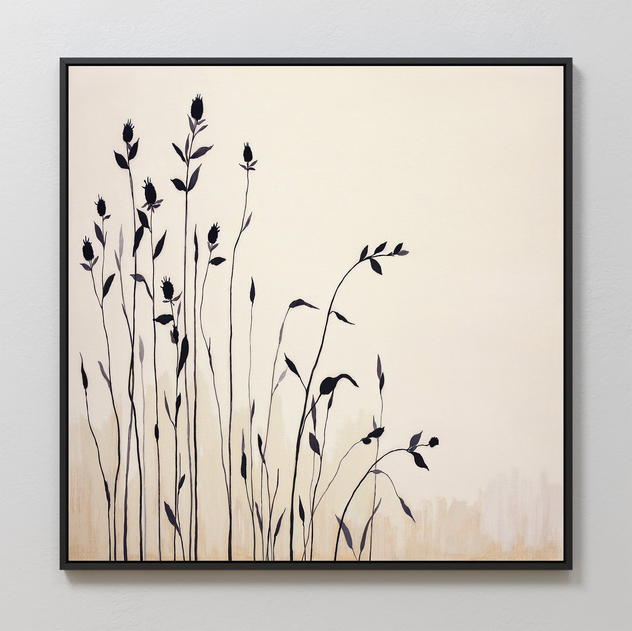 Whispering Wildflowers in Ink – neutral-toned botanical canvas wall art print by Aspire Prints