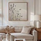 Whispering Wildflowers in Ink – neutral-toned botanical canvas wall art print by Aspire Prints