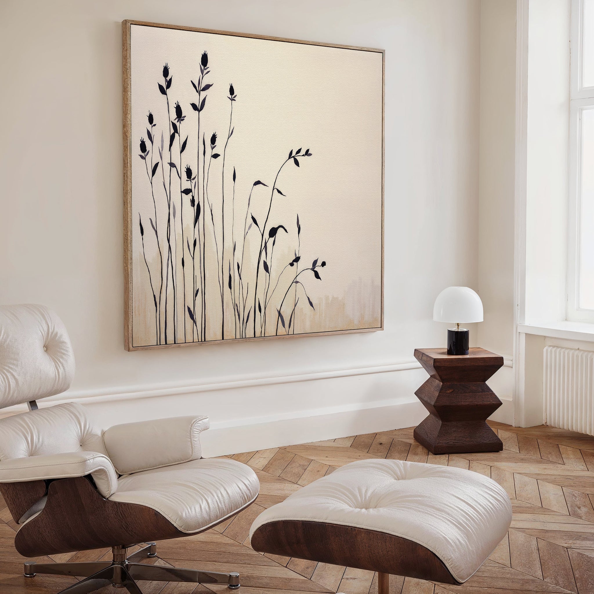 Whispering Wildflowers in Ink – neutral-toned botanical canvas wall art print by Aspire Prints
