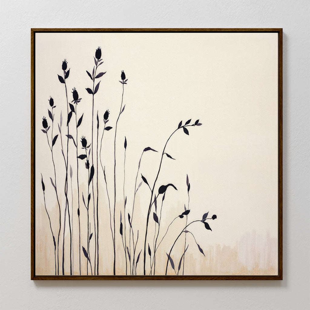 Whispering Wildflowers in Ink – neutral-toned botanical canvas wall art print by Aspire Prints