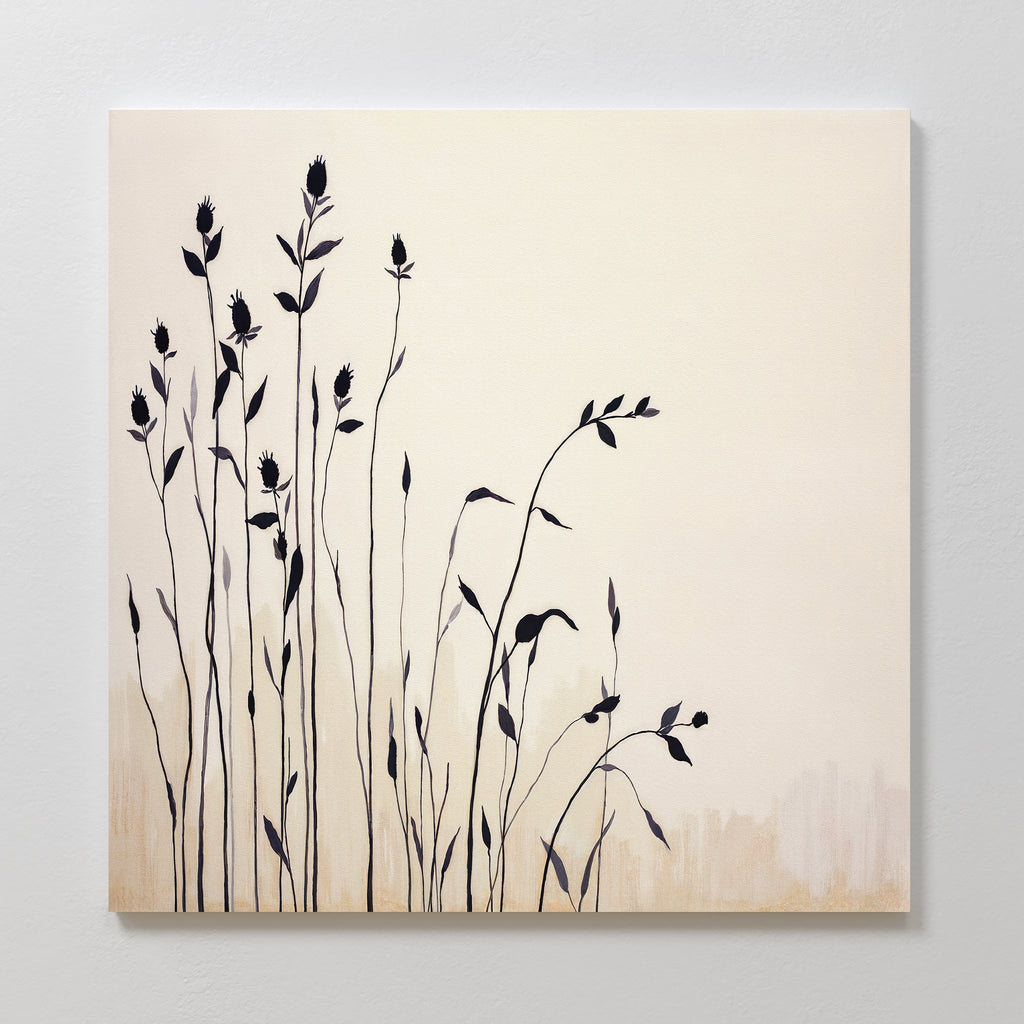 Whispering Wildflowers in Ink – neutral-toned botanical canvas wall art print by Aspire Prints