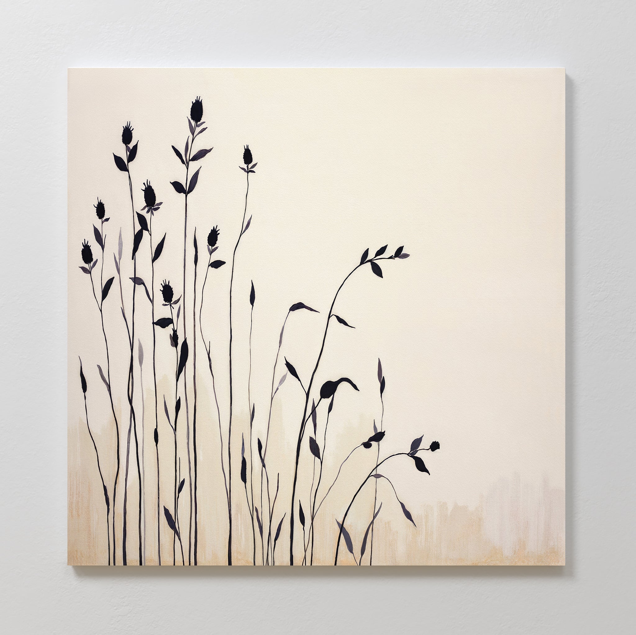 Whispering Wildflowers in Ink – neutral-toned botanical canvas wall art print by Aspire Prints