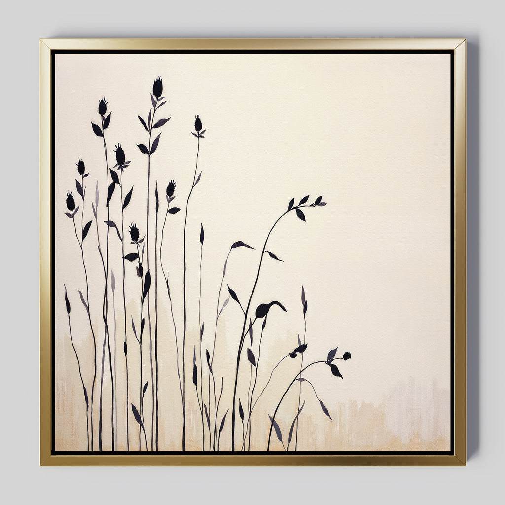 Whispering Wildflowers in Ink – neutral-toned botanical canvas wall art print by Aspire Prints