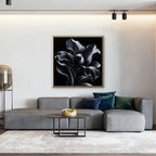 Silver Iris Canvas Art - Square – Gold Floating Frame in room setting
