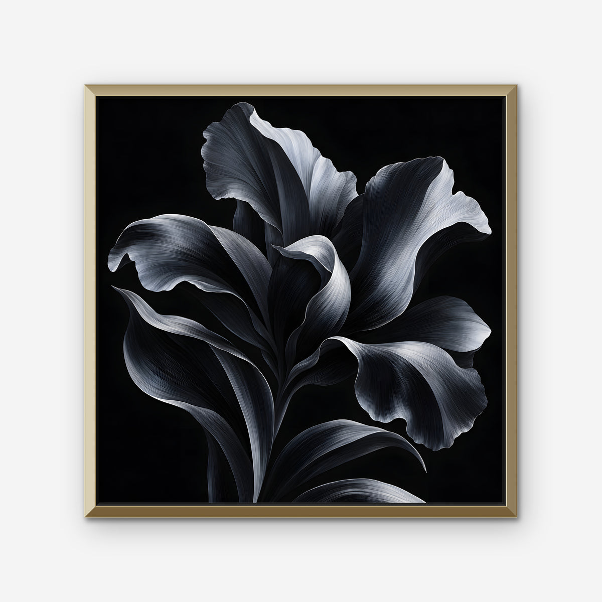 Silver Iris Canvas Art - Square – Gold Floating Frame on white background