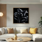 Silver Iris Canvas Art - Square – Oak Floating Frame in room setting