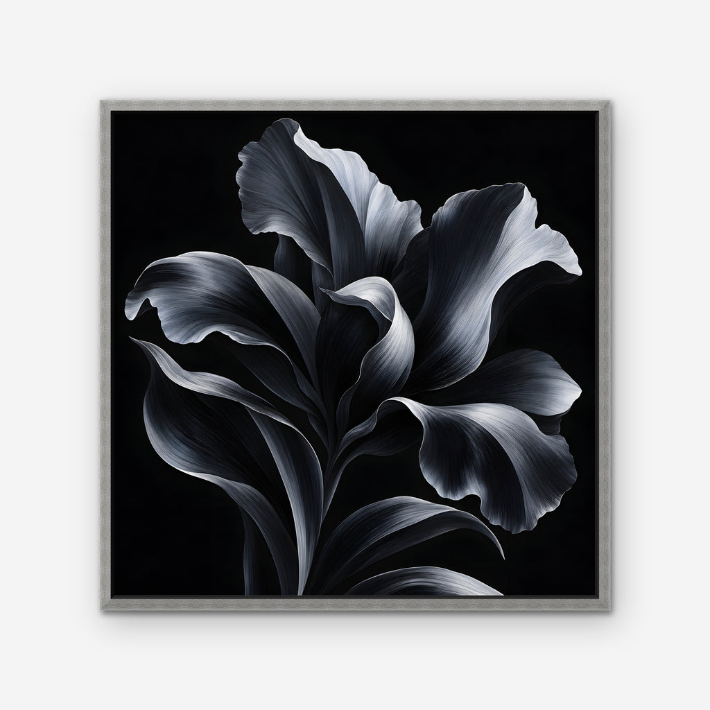 Silver Iris Canvas Art - Square – Silver Floating Frame on white background