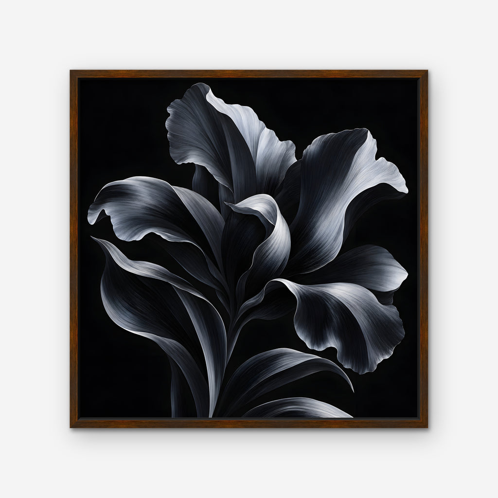 Silver Iris Canvas Art - Square – Walnut Floating Frame on white background