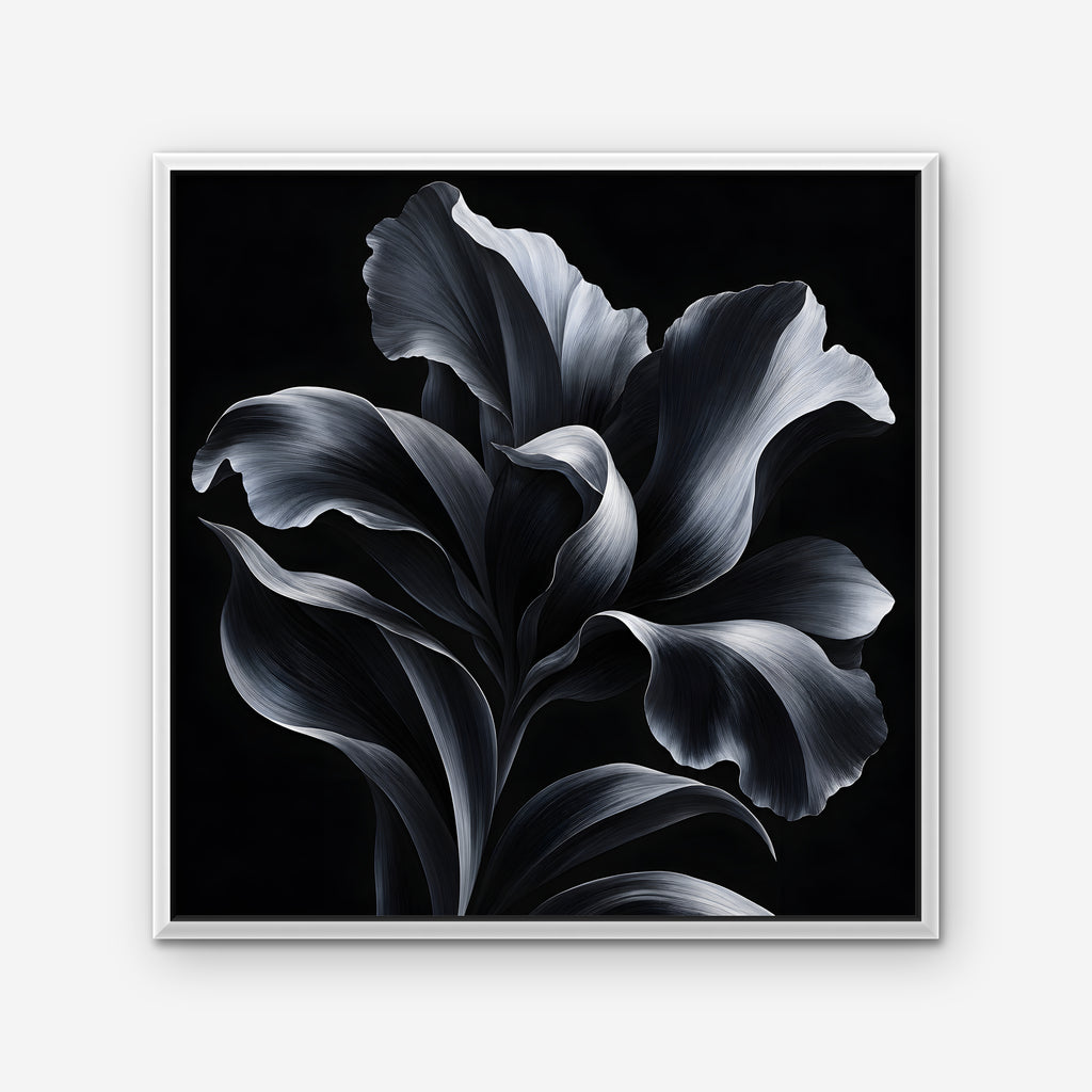 Silver Iris Canvas Art - Square – White Floating Frame on white background
