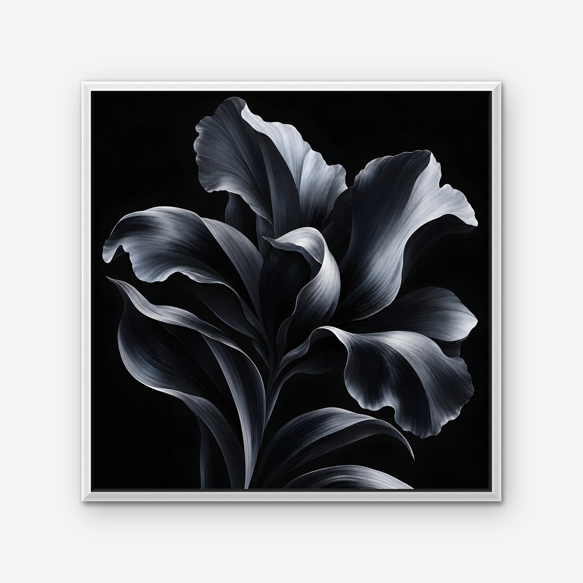 Silver Iris Canvas Art - Square – White Floating Frame on white background