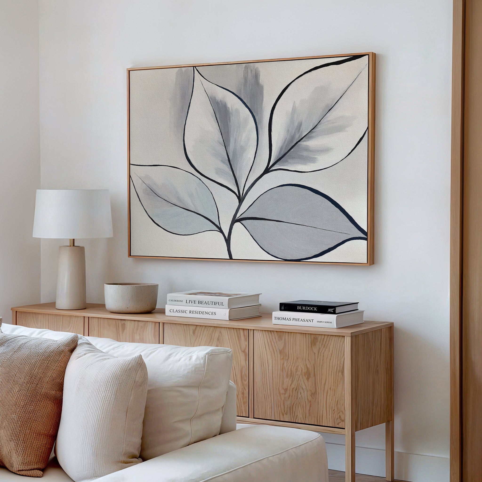 Whisper of Silverleaf – neutral-toned botanical canvas wall art print by Aspire Prints