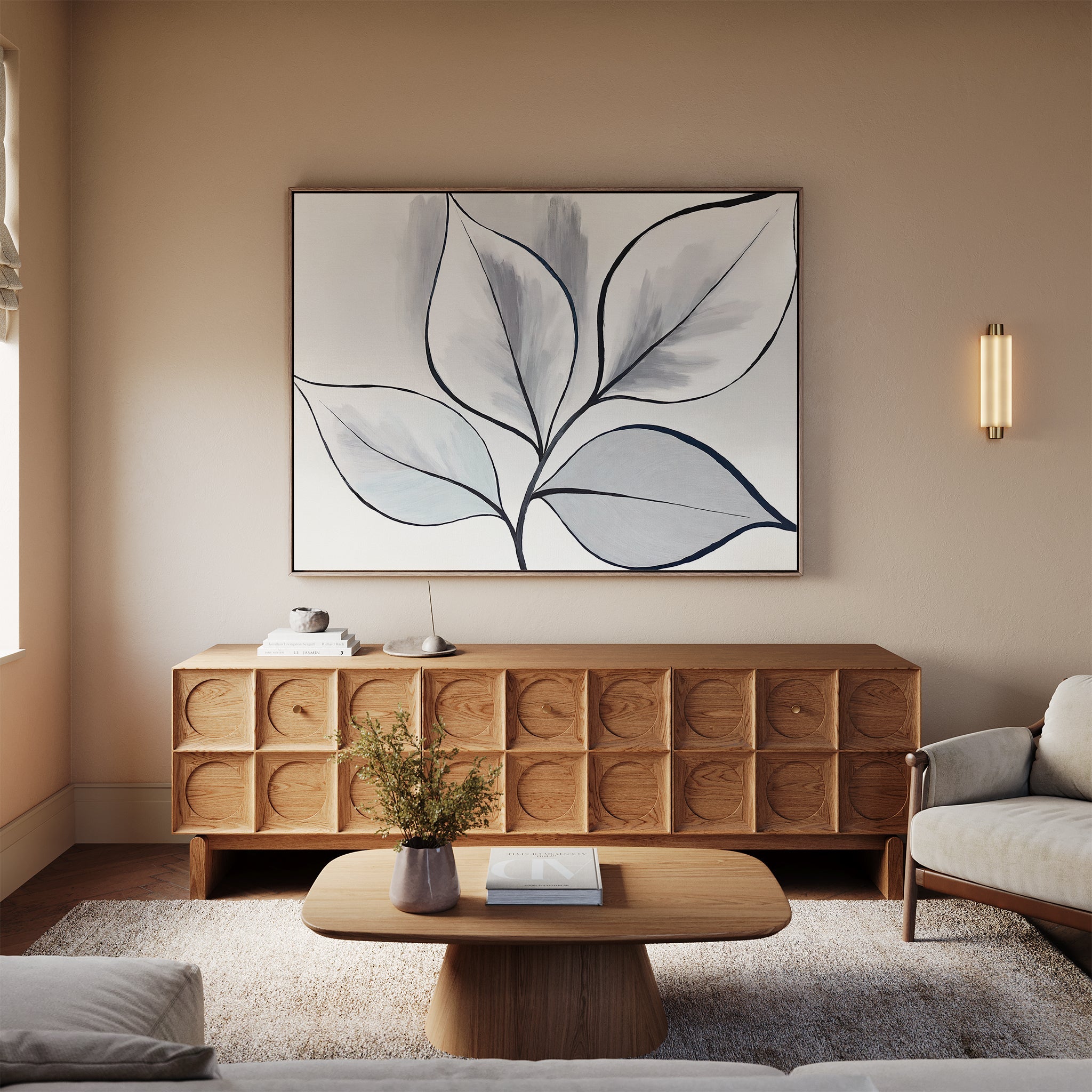 Whisper of Silverleaf – neutral-toned botanical canvas wall art print by Aspire Prints