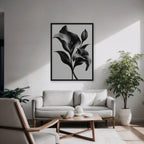 Silver Lilies Canvas Art - Vertical – Black Floating Frame in room setting