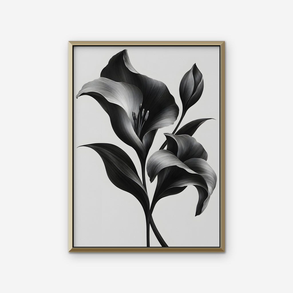 Silver Lilies Canvas Art - Vertical – Gold Floating Frame on white background