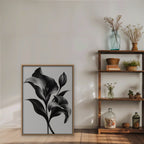 Silver Lilies Canvas Art - Vertical – Oak Floating Frame in room setting