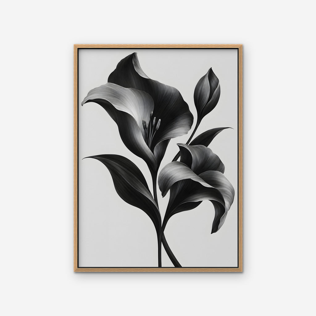 Silver Lilies Canvas Art - Vertical – Oak Floating Frame on white background