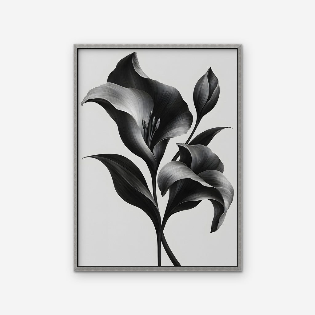 Silver Lilies Canvas Art - Vertical – Silver Floating Frame on white background