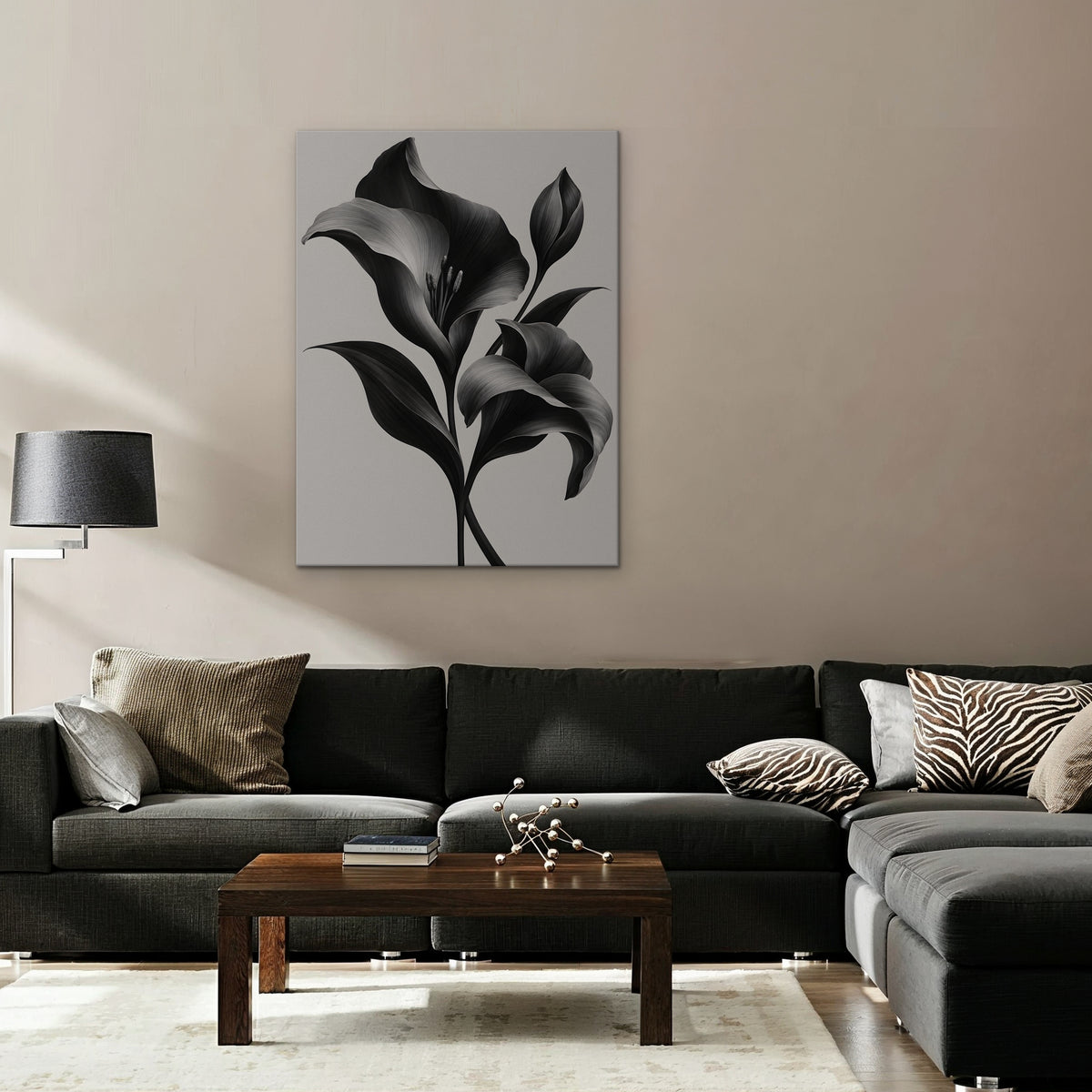Silver Lilies Canvas Art - Vertical – Stretched Canvas Only in room setting