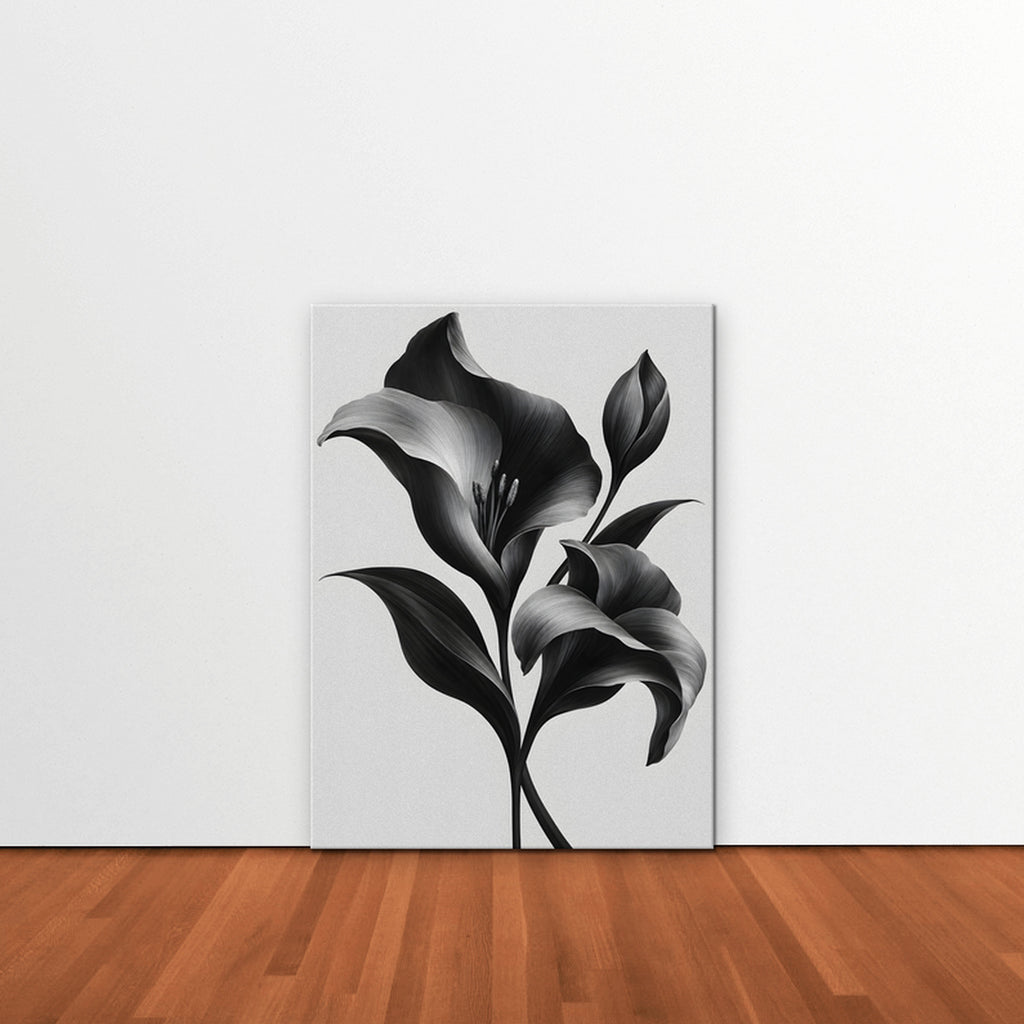 Silver Lilies Canvas Art - Vertical – Stretched Canvas Only in room setting
