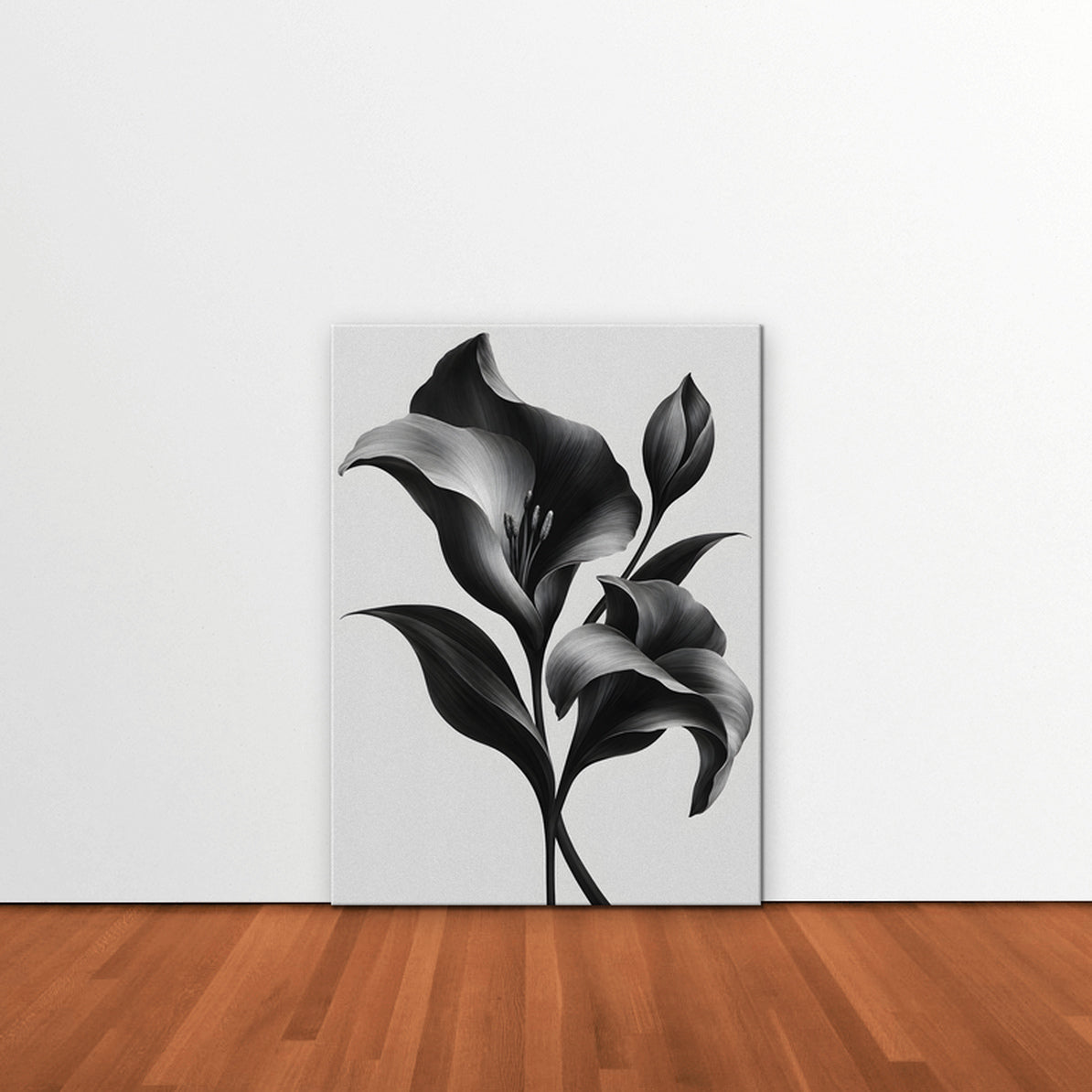 Silver Lilies Canvas Art - Vertical – Stretched Canvas Only in room setting