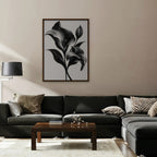Silver Lilies Canvas Art - Vertical – Walnut Floating Frame in room setting