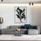 Silver Lilies Canvas Art - Vertical – White Floating Frame in room setting