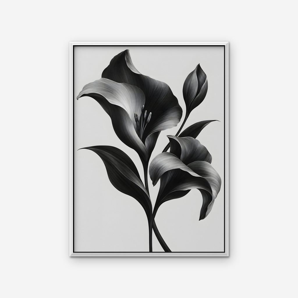Silver Lilies Canvas Art - Vertical – White Floating Frame on white background