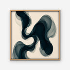Smoky Teal Drift Canvas Art – square navy and teal abstract print in an oak floating frame on a white background