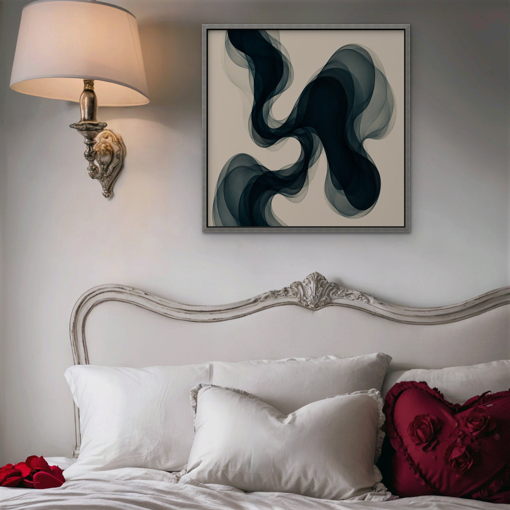 Smoky Teal Drift Canvas Art - Square – Silver Floating Frame in room setting