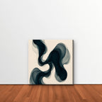 Smoky Teal Drift Canvas Art – square navy and teal abstract print as a gallery-wrapped canvas leaning against a white wall