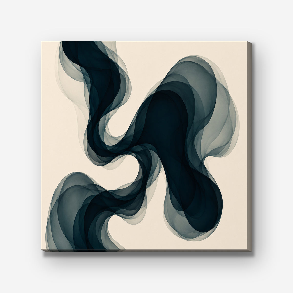 Smoky Teal Drift Canvas Art – square navy and teal abstract print as a gallery-wrapped canvas on a white background