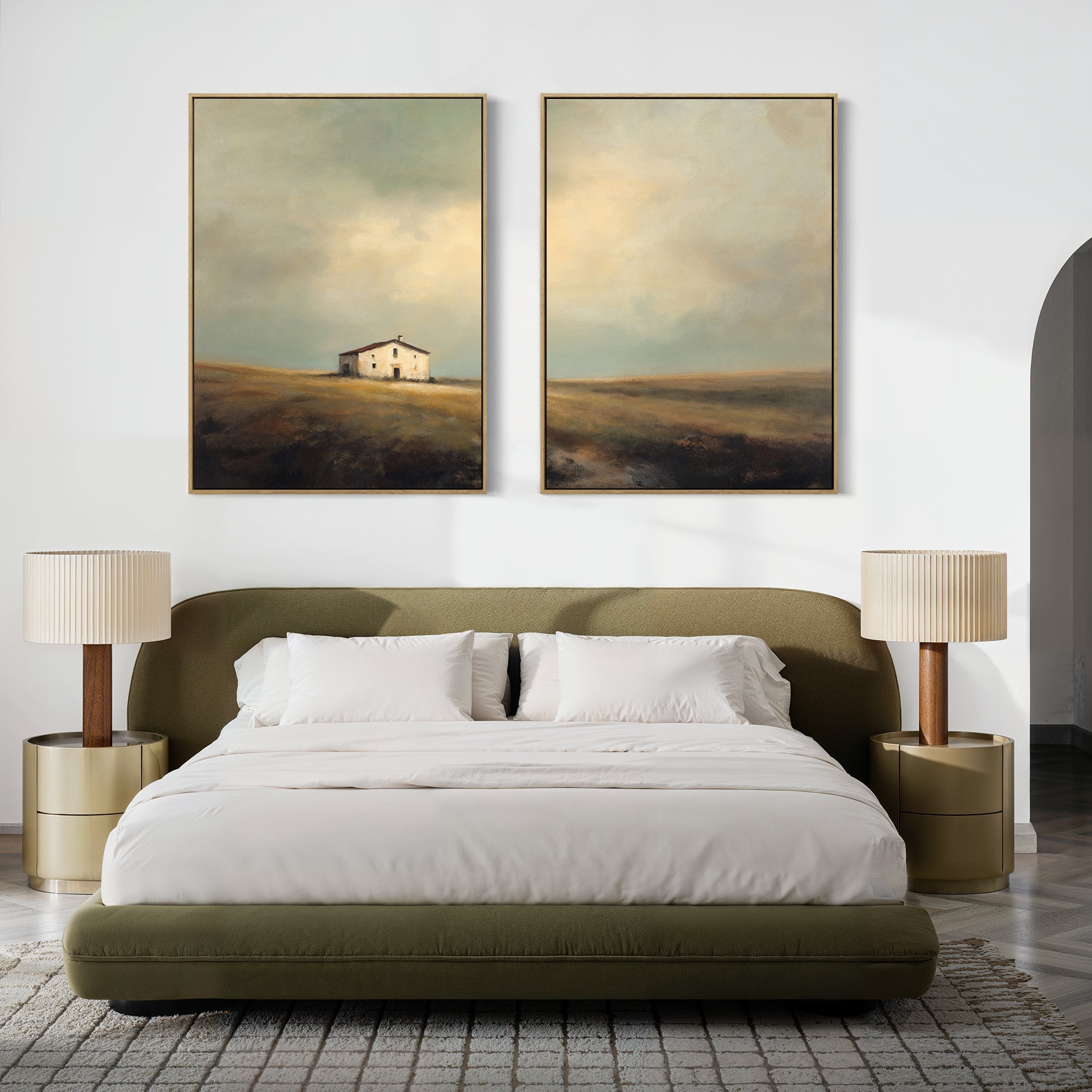 Lonesome Fields & Quiet Walls – Set of 2 Canvas Prints set of 2 – earthy brown vintage canvas wall art by Aspire Prints