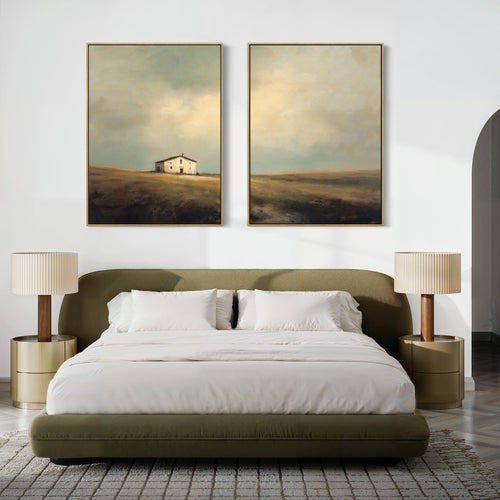 Lonesome Fields & Quiet Walls – Set of 2 Canvas Prints set of 2 – earthy brown vintage canvas wall art by Aspire Prints