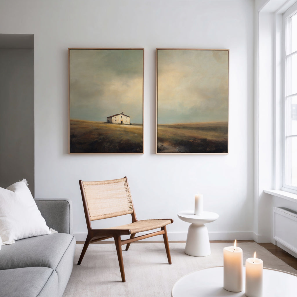 Lonesome Fields & Quiet Walls – Set of 2 Canvas Prints set of 2 – earthy brown vintage canvas wall art by Aspire Prints