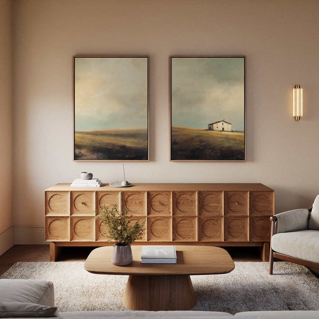 Lonesome Fields & Quiet Walls – Set of 2 Canvas Prints set of 2 – earthy brown vintage canvas wall art by Aspire Prints