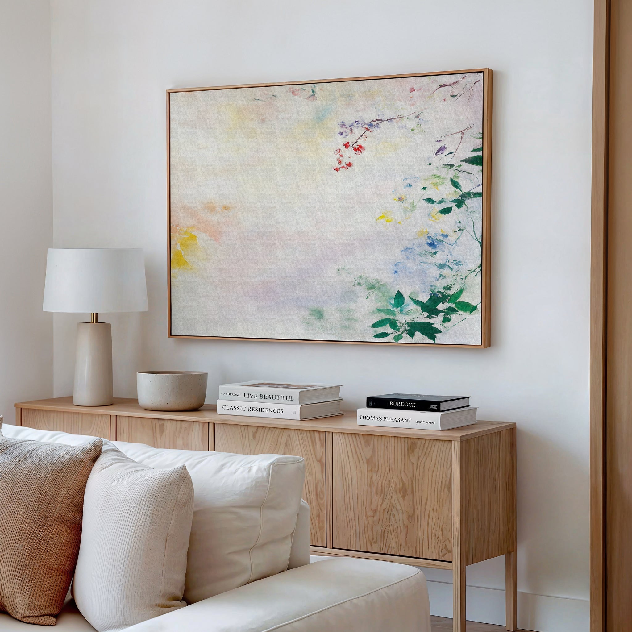 Whispers of Petalfall – blush pink botanical canvas wall art print by Aspire Prints
