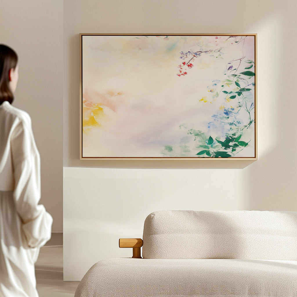 Whispers of Petalfall – blush pink botanical canvas wall art print by Aspire Prints