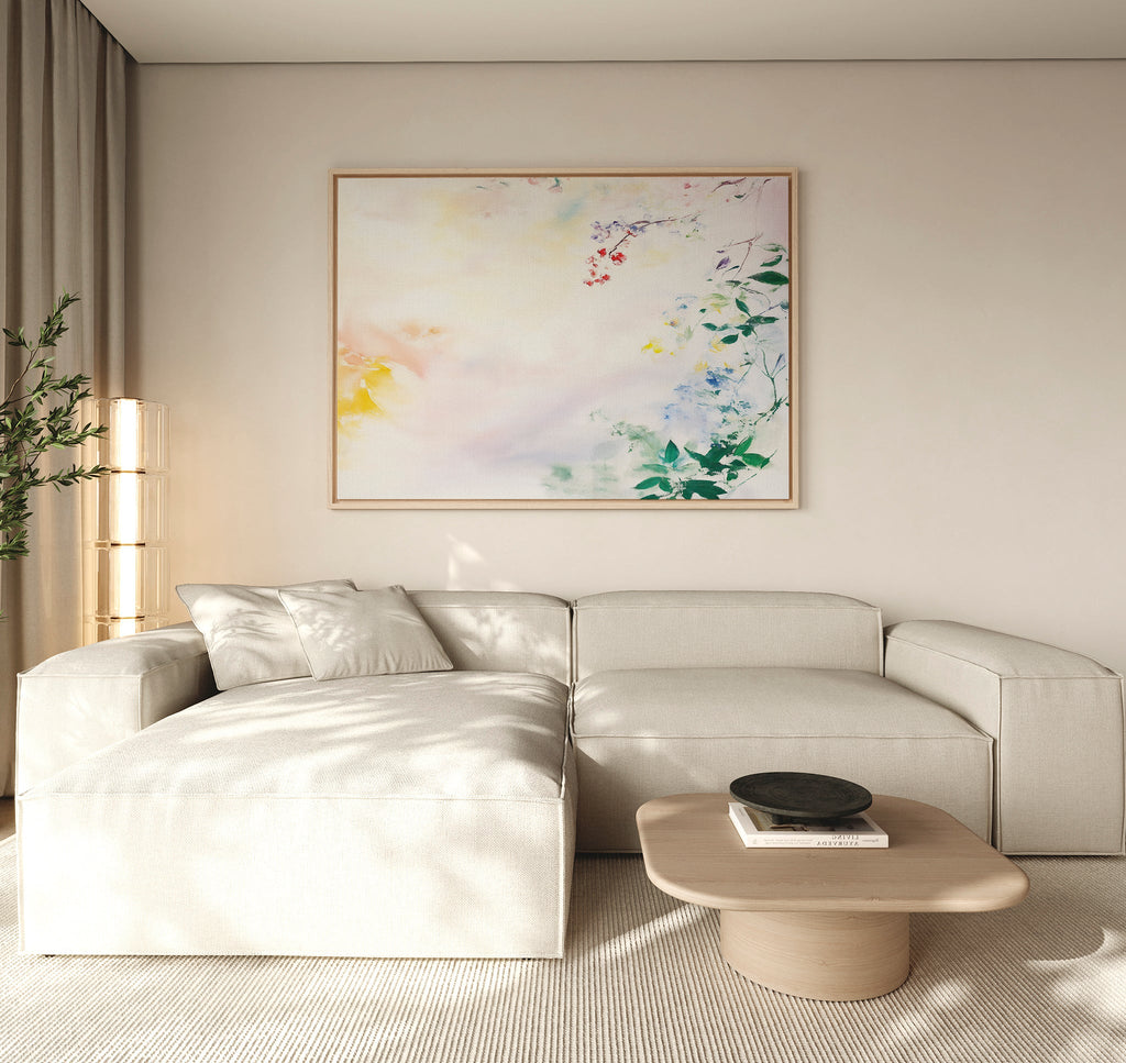 Whispers of Petalfall – blush pink botanical canvas wall art print by Aspire Prints