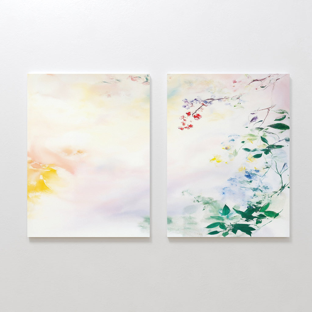 Whispers of Petal & Bloom – Set of 2 Canvas Prints set of 2 – blush pink botanical canvas wall art by Aspire Prints