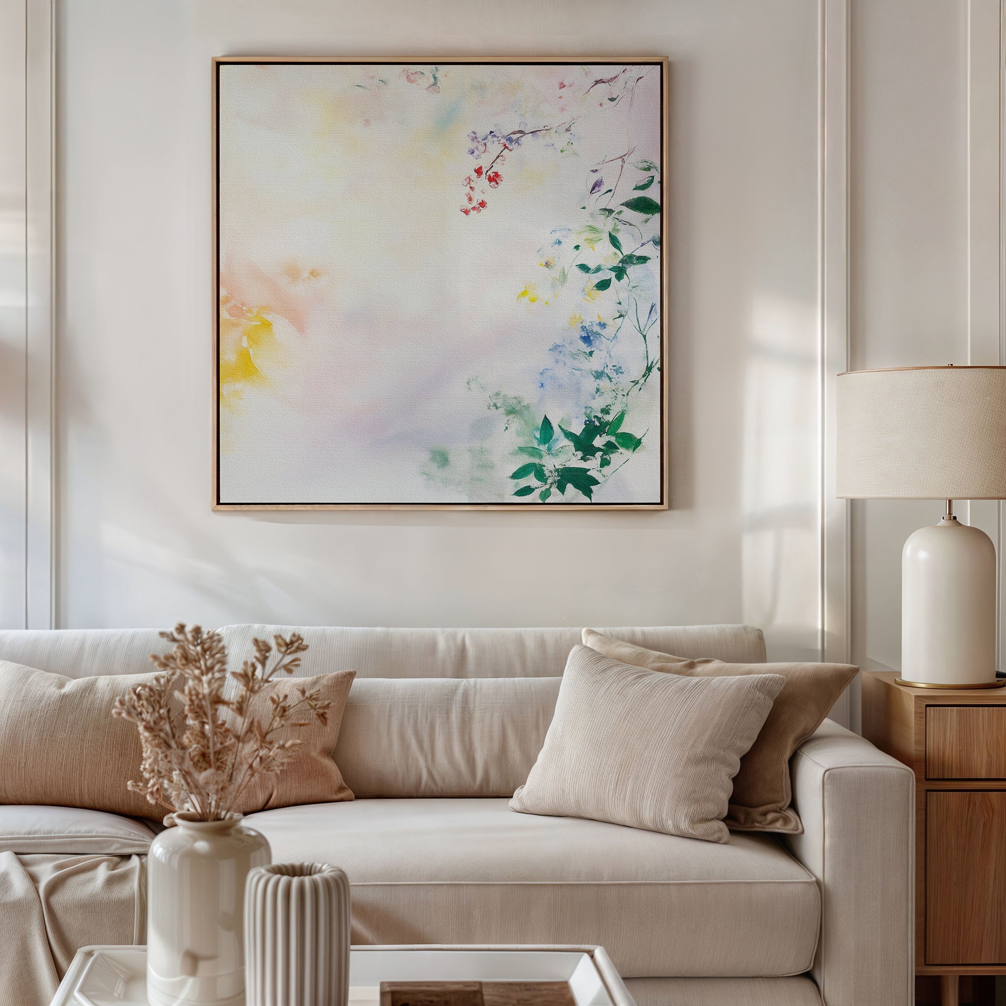 Whispers of Petalfall – blush pink botanical canvas wall art print by Aspire Prints