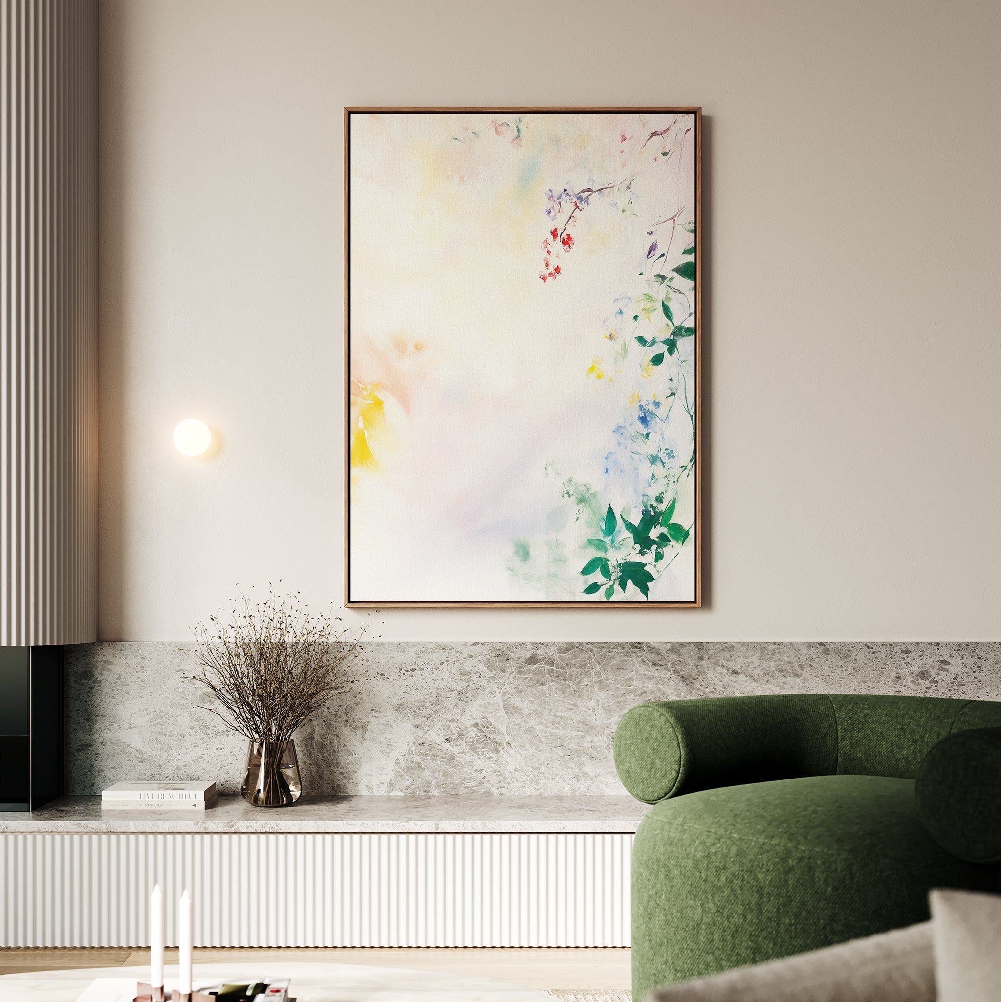 Whispers of Petalfall – blush pink botanical canvas wall art print by Aspire Prints